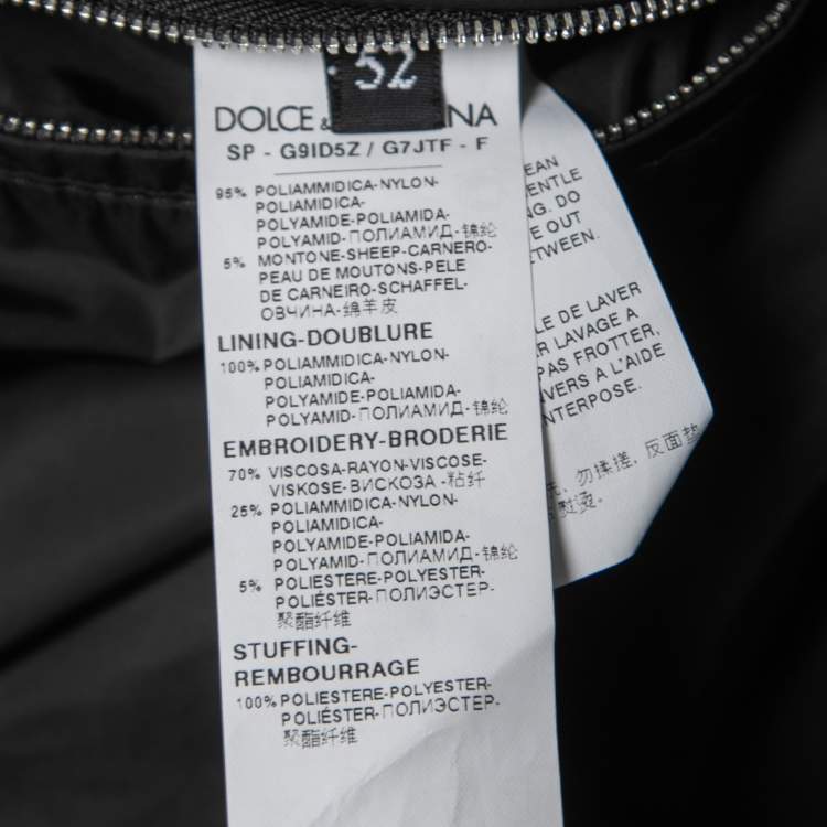 Pre Owned Dolce & Gabbana Black Nylon Patch Detail Zip Front Bomber Jacket XL