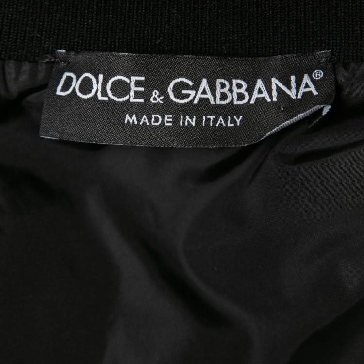 Pre Owned Dolce & Gabbana Black Nylon Patch Detail Zip Front Bomber Jacket XL