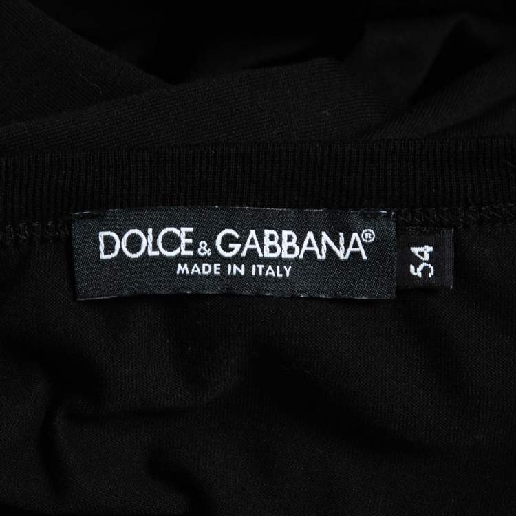 Pre Owned Dolce & Gabbana Black Cotton Logo Patch Crew Neck Half Sleeve T-Shirt XXL
