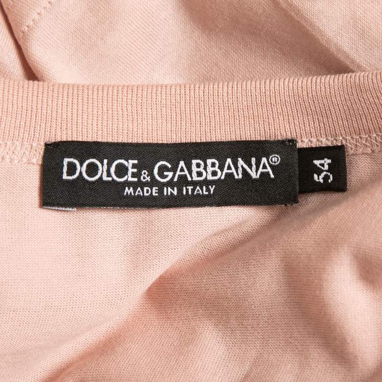 Pre Owned Dolce & Gabbana Pink Cotton Logo Patch Crew Neck Half Sleeve T-Shirt XXL