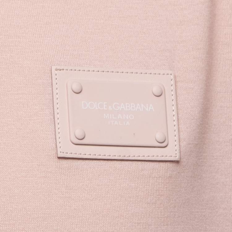 Pre Owned Dolce & Gabbana Pink Cotton Logo Patch Crew Neck Half Sleeve T-Shirt XXL