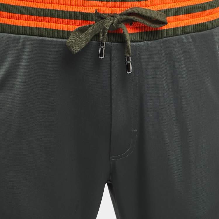 Pre Owned Dolce & Gabbana Dark Green Synthetic Contrast Logo Detail Sweatpants S