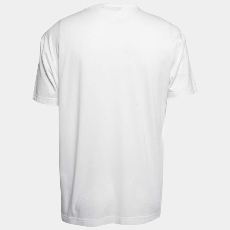 Pre Owned Dolce & Gabbana White Cotton Logo Plaque Detail Crew Neck T-Shirt 3XL