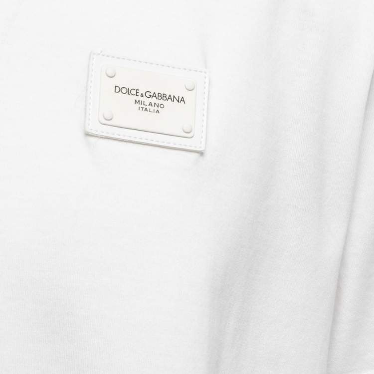 Pre Owned Dolce & Gabbana White Cotton Logo Plaque Detail Crew Neck T-Shirt 3XL