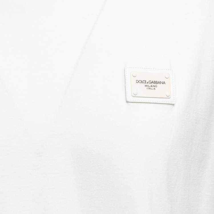 Pre Owned Dolce & Gabbana White Cotton Logo Plaque Detail T-Shirt 2XL