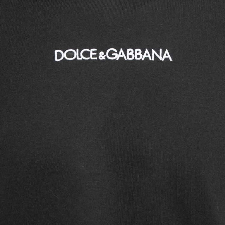 Pre Owned Dolce & Gabbana Black Cotton Logo Embroidered Crew Neck T-Shirt XXL