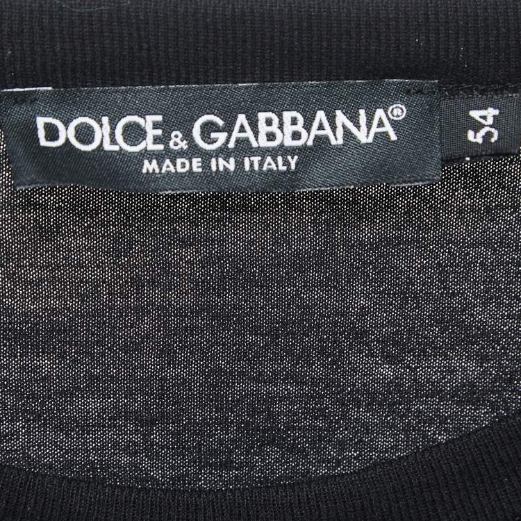 Pre Owned Dolce & Gabbana Black Cotton Logo Patch Crew Neck Half Sleeve T-Shirt XXL