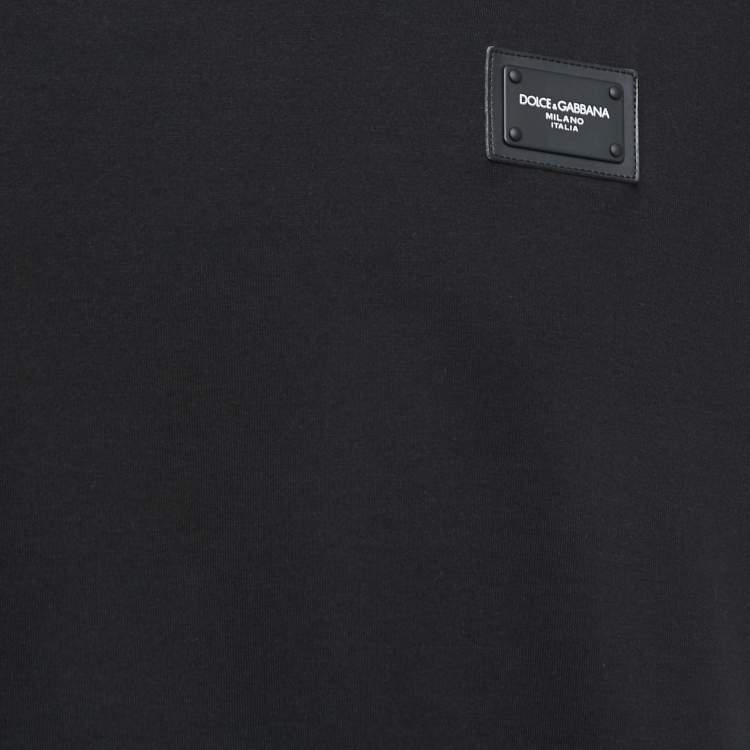 Pre Owned Dolce & Gabbana Black Cotton Logo Patch Crew Neck Half Sleeve T-Shirt XXL