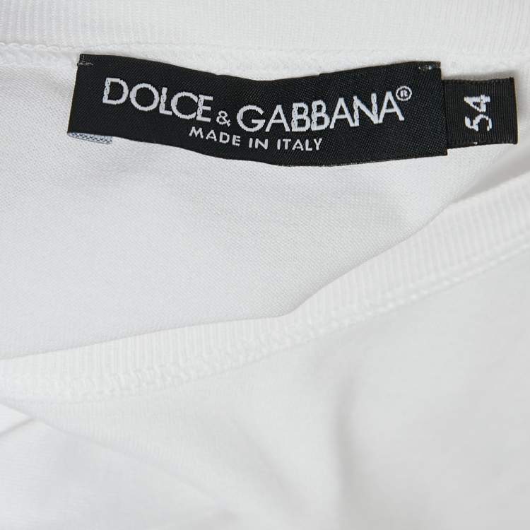 Pre Owned Dolce & Gabbana White Cotton Logo Patch Crew Neck Half Sleeve T-Shirt XXL