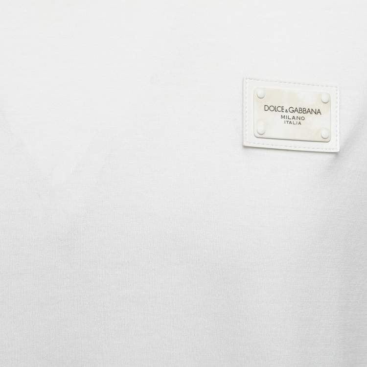 Pre Owned Dolce & Gabbana White Cotton Logo Patch Crew Neck Half Sleeve T-Shirt XXL