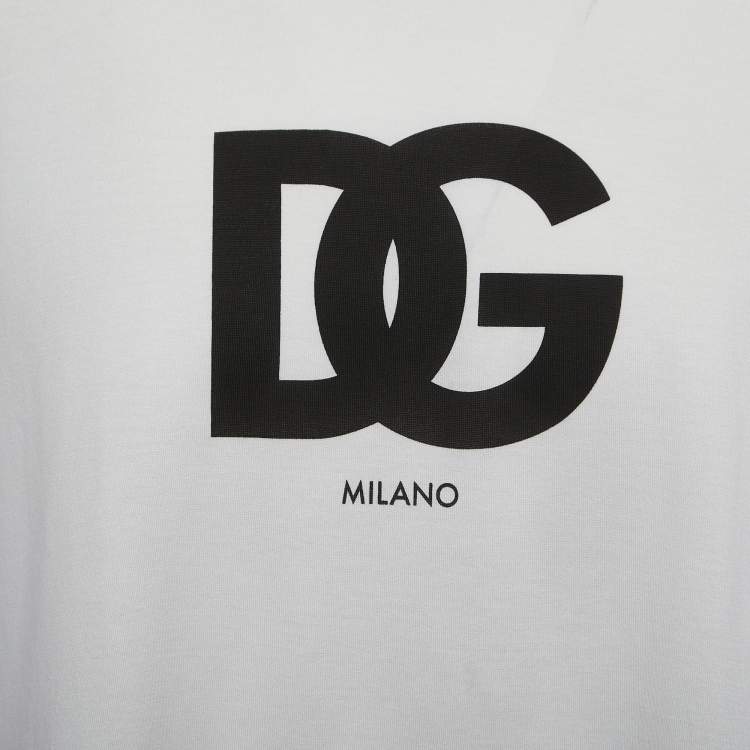 Pre Owned Dolce & Gabbana White Logo Print Crew Neck Half Sleeve T-Shirt XXL
