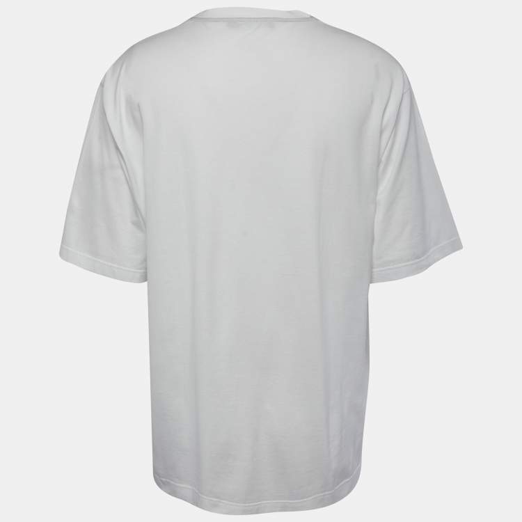 Pre Owned Dolce & Gabbana White Logo Print Crew Neck Half Sleeve T-Shirt XXL