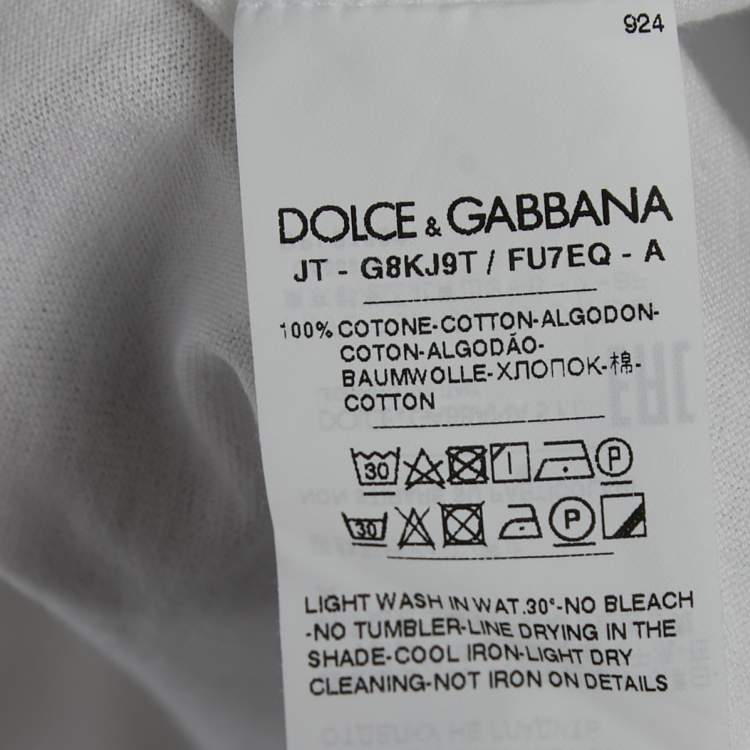 Pre Owned Dolce & Gabbana White Cotton Logo Patch Crew Neck Half Sleeve T-Shirt XXL