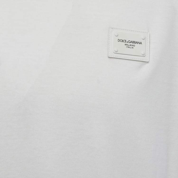 Pre Owned Dolce & Gabbana White Cotton Logo Patch Crew Neck Half Sleeve T-Shirt XXL