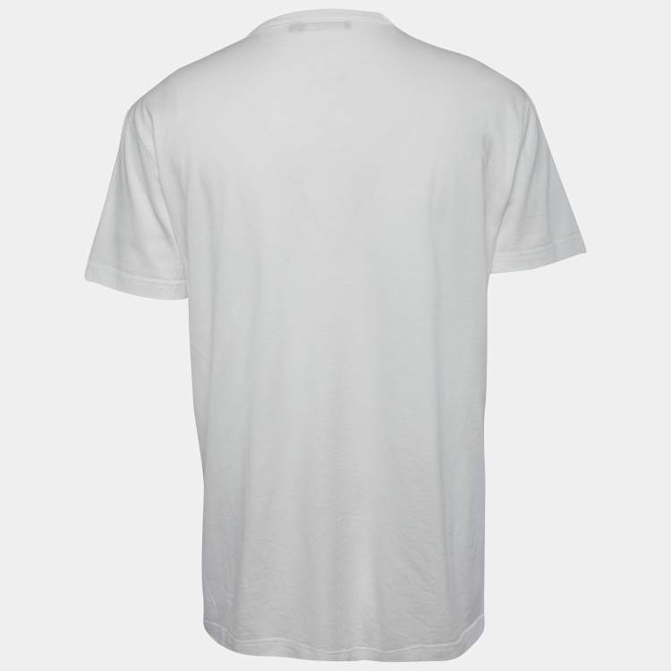 Pre Owned Dolce & Gabbana White Cotton Logo Patch Crew Neck Half Sleeve T-Shirt XXL