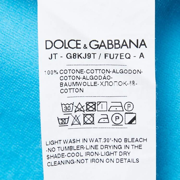 Pre Owned Dolce & Gabbana Blue Cotton Logo Patch Crew Neck Half Sleeve T-Shirt XL