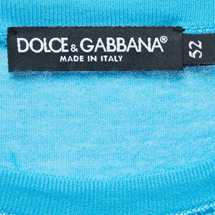 Pre Owned Dolce & Gabbana Blue Cotton Logo Patch Crew Neck Half Sleeve T-Shirt XL