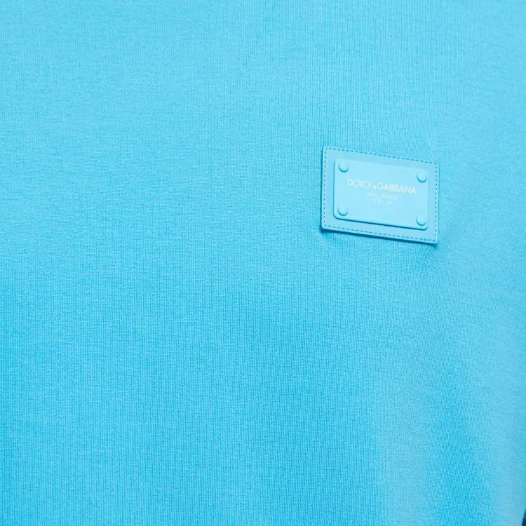 Pre Owned Dolce & Gabbana Blue Cotton Logo Patch Crew Neck Half Sleeve T-Shirt XL