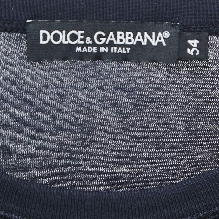 Pre Owned Dolce & Gabbana Navy Blue Cotton Logo Patch Crew Neck Half Sleeve T-Shirt XXL