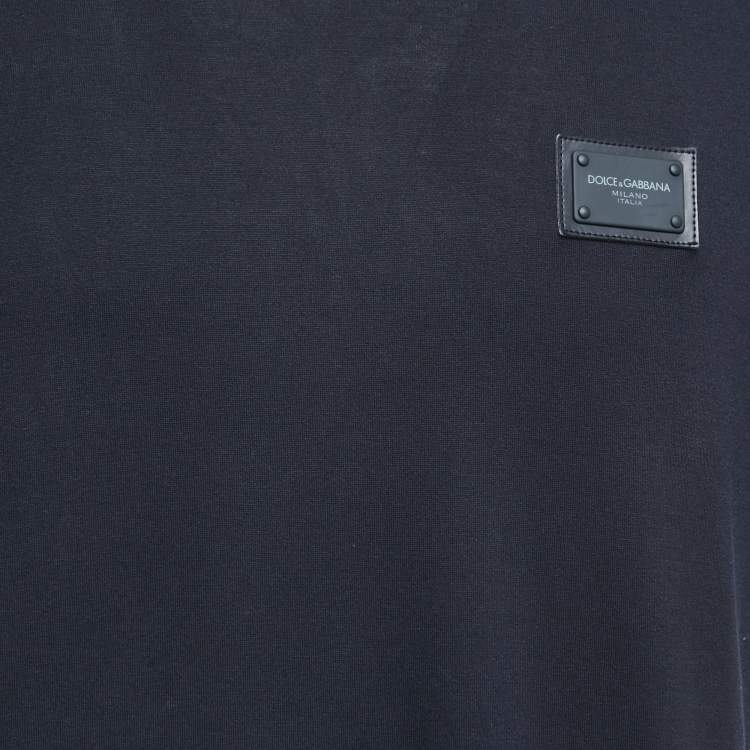 Pre Owned Dolce & Gabbana Navy Blue Cotton Logo Patch Crew Neck Half Sleeve T-Shirt XXL