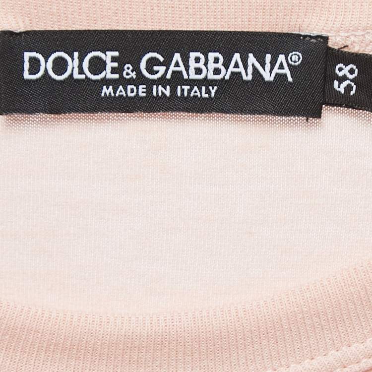 Pre Owned Dolce & Gabbana Pink Cotton Logo Patch Crew Neck Half Sleeve T-Shirt 4XL