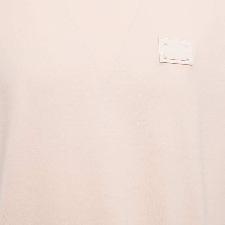 Pre Owned Dolce & Gabbana Pink Cotton Logo Patch Crew Neck Half Sleeve T-Shirt 4XL