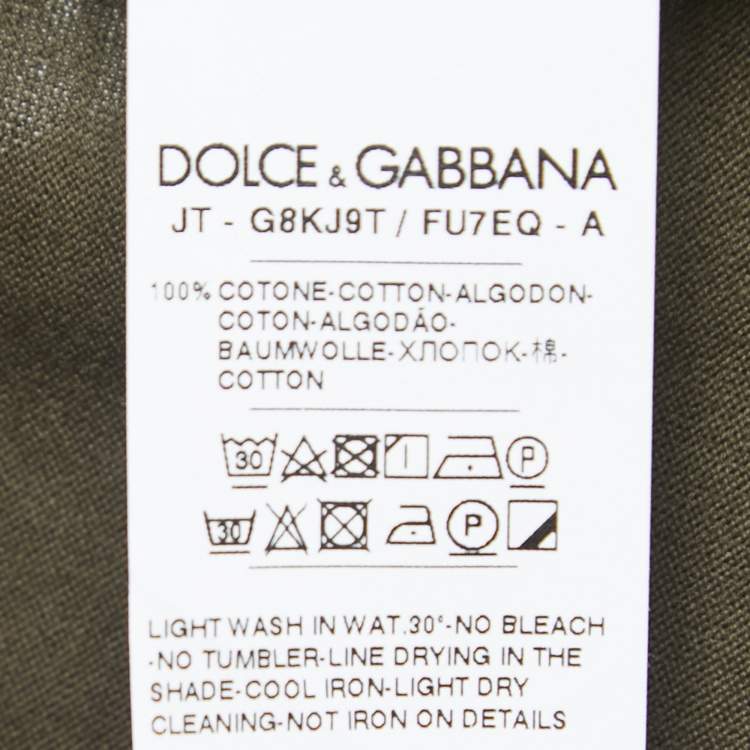 Pre Owned Dolce & Gabbana Military Green Cotton Logo Patch Crew Neck Half Sleeve T-Shirt XXL