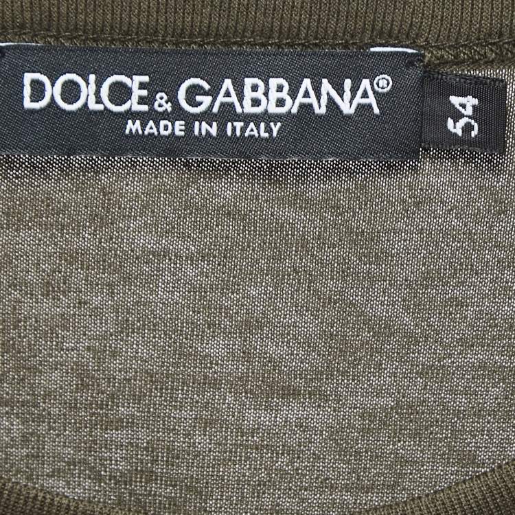 Pre Owned Dolce & Gabbana Military Green Cotton Logo Patch Crew Neck Half Sleeve T-Shirt XXL