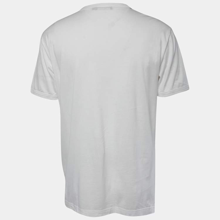 Pre Owned Dolce & Gabbana White Cotton Crown & Bee Embroidered Half Sleeve T-Shirt XXL