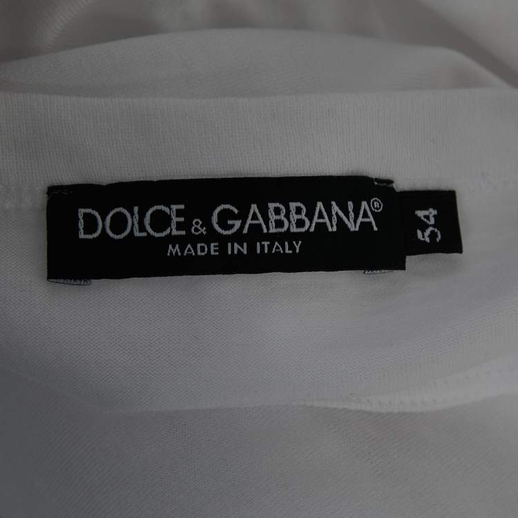 Pre Owned Dolce & Gabbana White Cotton Crown & Bee Embroidered Half Sleeve T-Shirt XXL