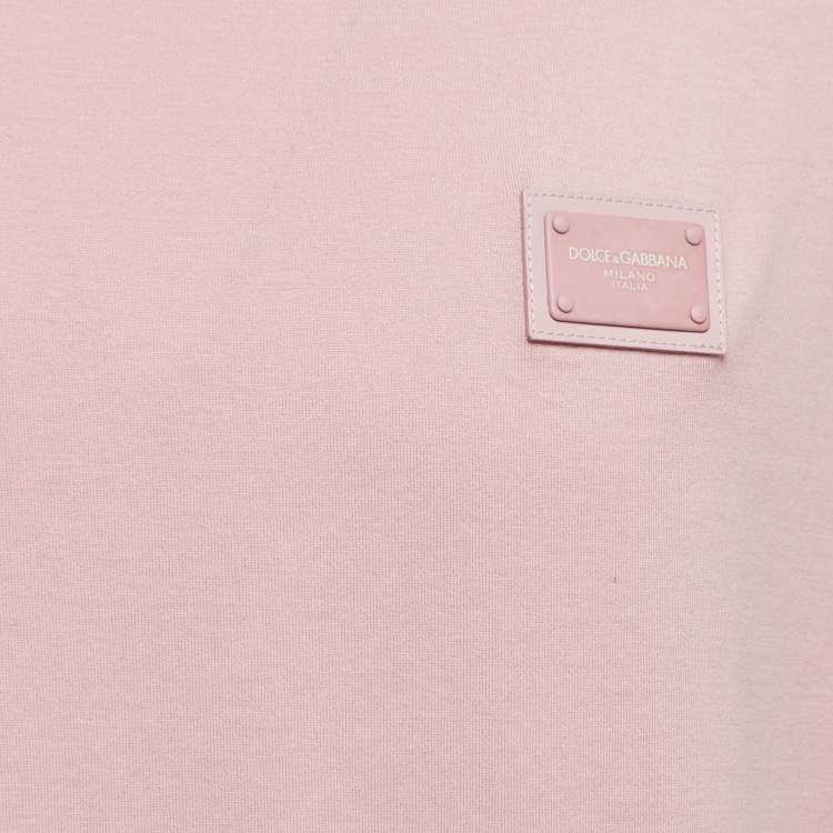 Pre Owned Dolce & Gabbana Pink Cotton Logo Patch Crew Neck Half Sleeve T-Shirt XXL