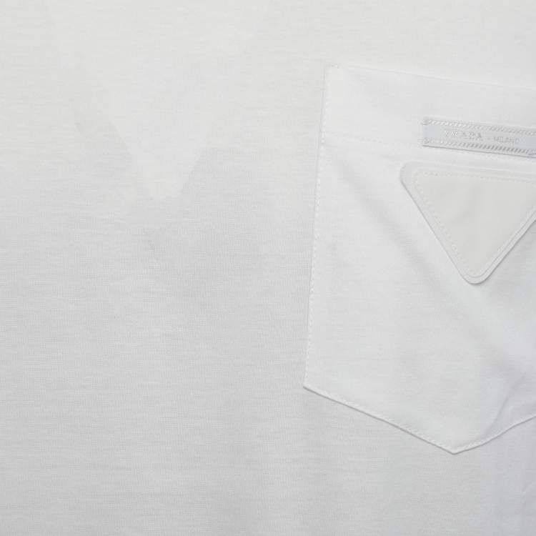 Pre Owned Prada White Cotton Logo Pocket Detail Crew Neck Half Sleeve T-Shirt 3XL