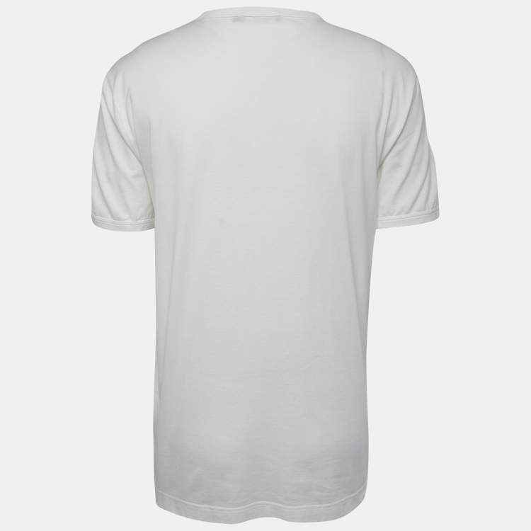 مملوكة مسبقًا Dolce & Gabbana White Cotton Logo Patch Crew Neck Half Sleeve T-Shirt XL