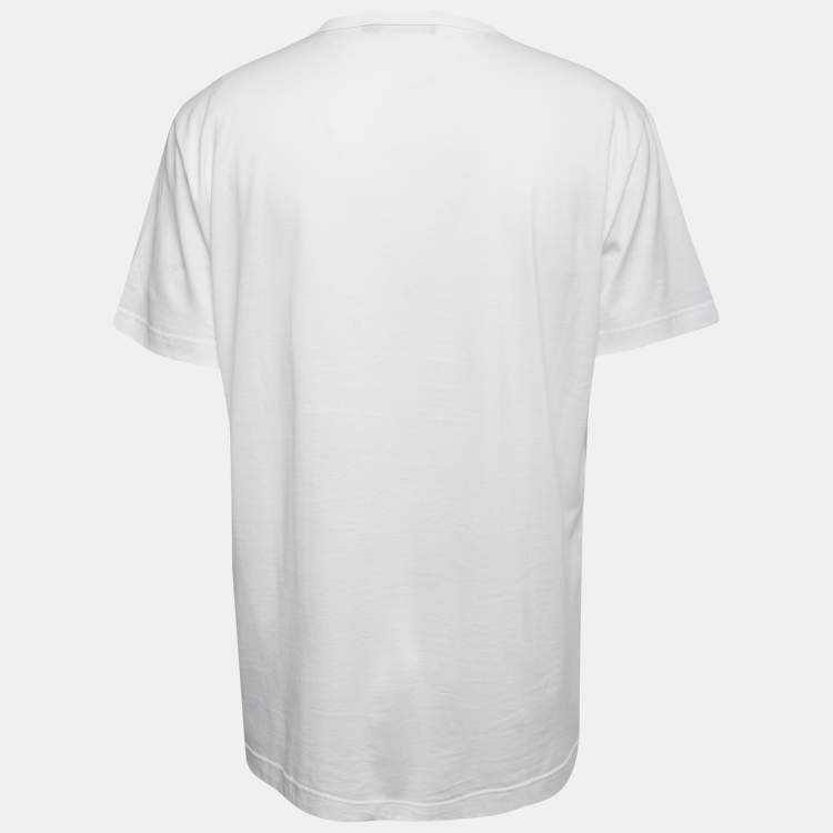 Pre Owned Dolce & Gabbana White Logo Patch Cotton Crew Neck Half Sleeve T-Shirt XXL