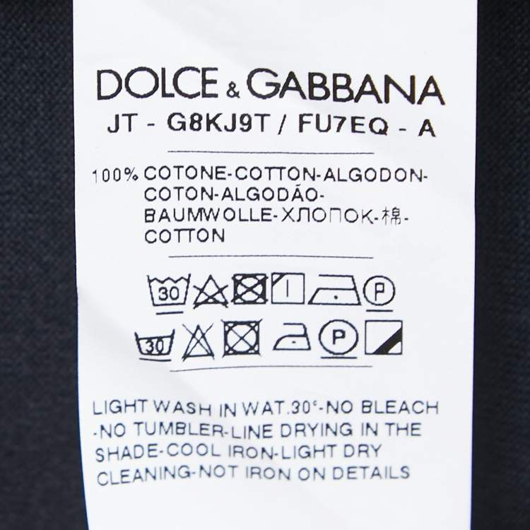 Pre Owned Dolce & Gabbana Navy Blue Logo Patch Cotton Crew Neck Half Sleeve T-Shirt XXL