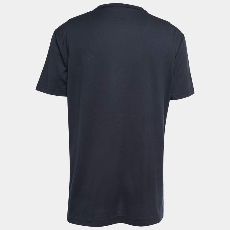 Pre Owned Dolce & Gabbana Navy Blue Logo Patch Cotton Crew Neck Half Sleeve T-Shirt XXL
