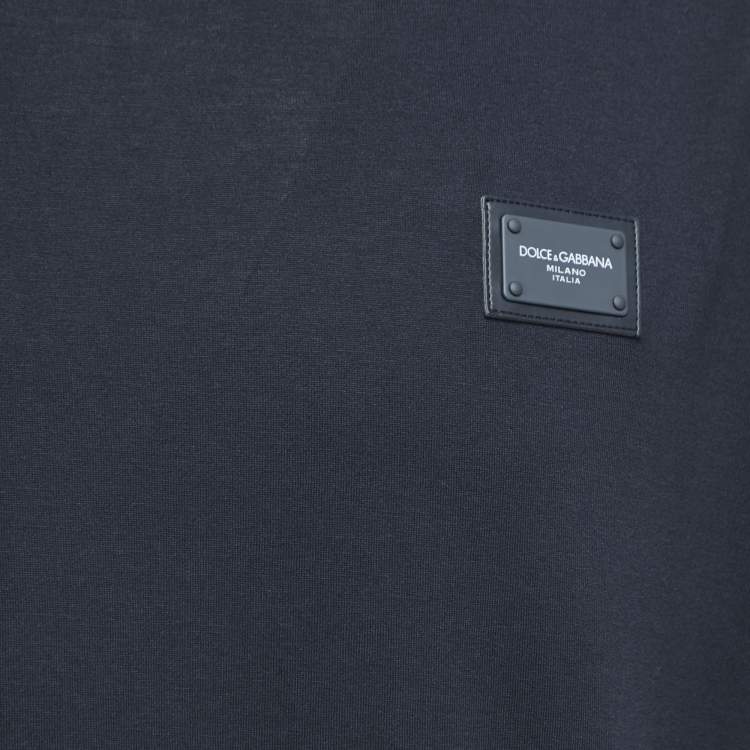 Pre Owned Dolce & Gabbana Navy Blue Logo Patch Cotton Crew Neck Half Sleeve T-Shirt XXL