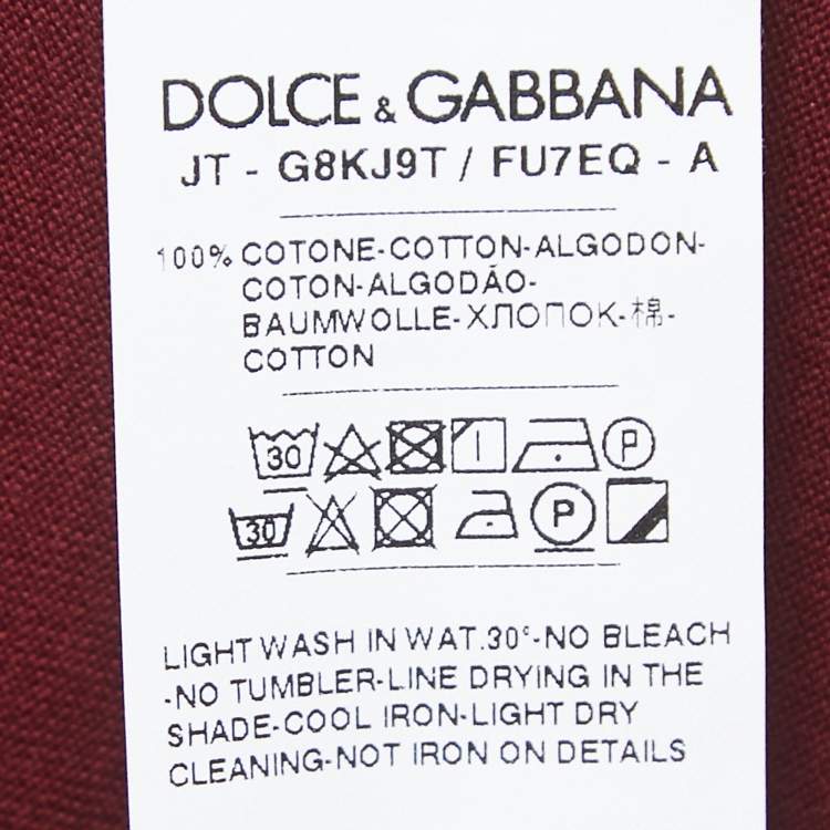 Pre Owned Dolce & Gabbana Burgundy Logo Patch Cotton Crew Neck Half Sleeve T-Shirt XXL
