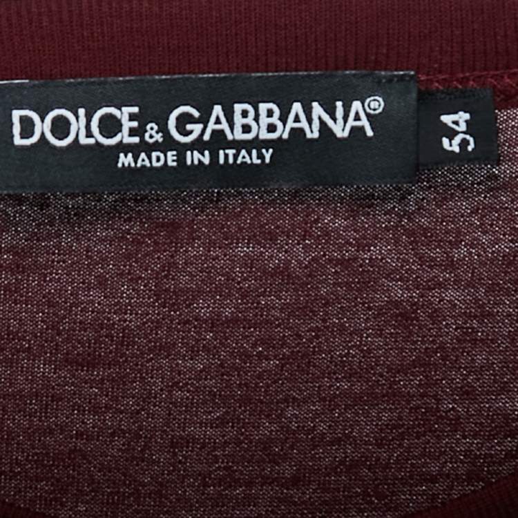 Pre Owned Dolce & Gabbana Burgundy Logo Patch Cotton Crew Neck Half Sleeve T-Shirt XXL