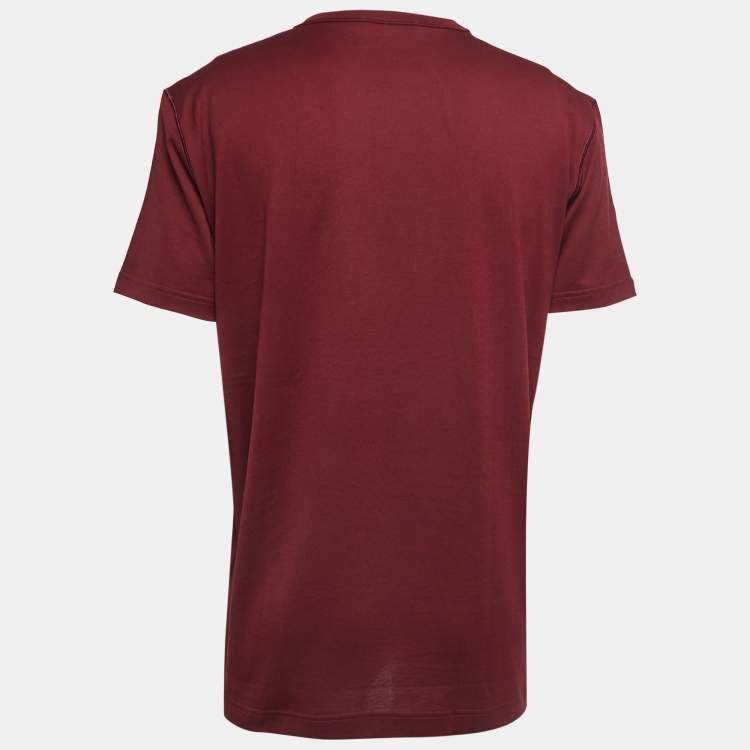Pre Owned Dolce & Gabbana Burgundy Logo Patch Cotton Crew Neck Half Sleeve T-Shirt XXL