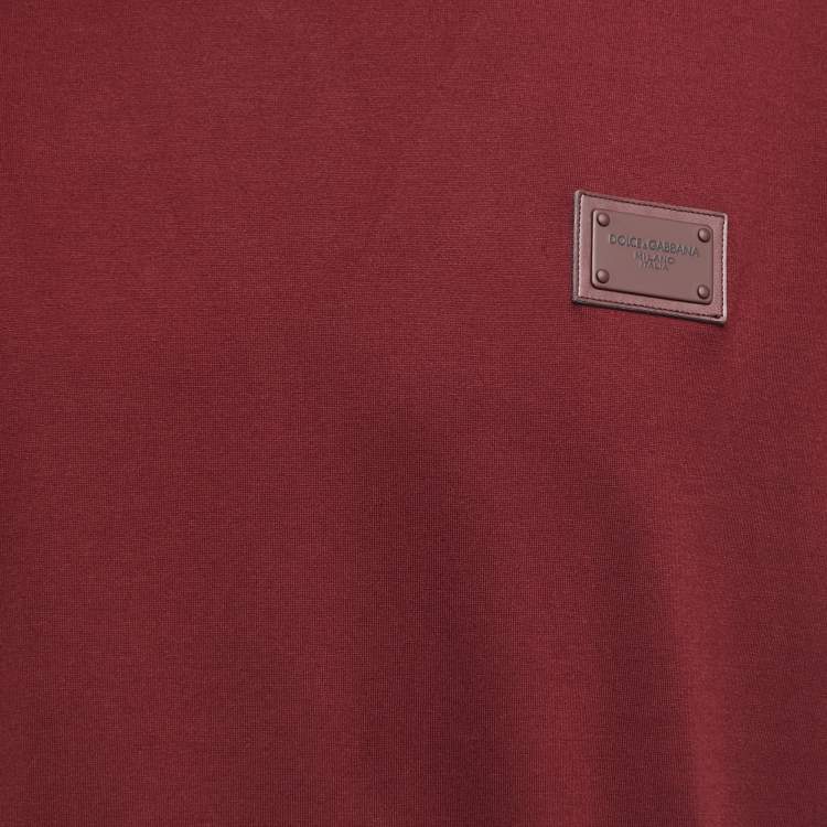 Pre Owned Dolce & Gabbana Burgundy Logo Patch Cotton Crew Neck Half Sleeve T-Shirt XXL