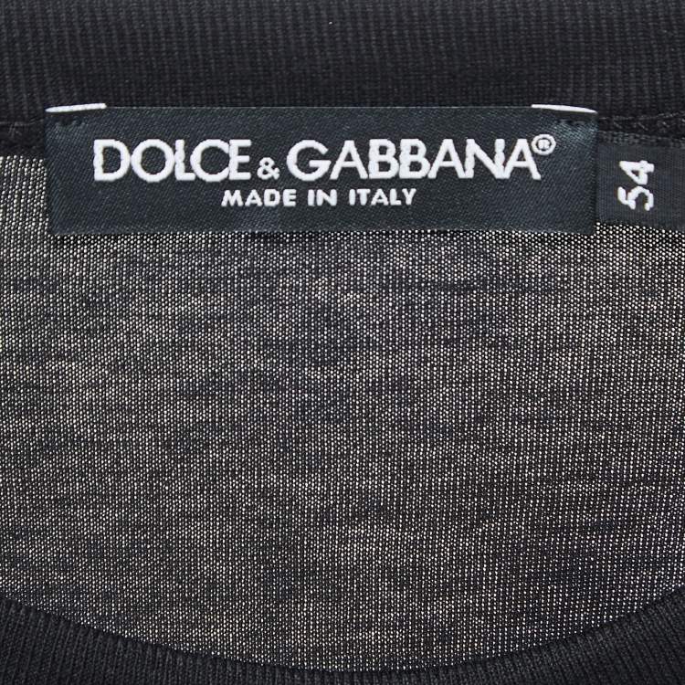 Pre Owned Dolce & Gabbana Black Logo Patch Cotton Crew Neck Half Sleeve T-Shirt XXL