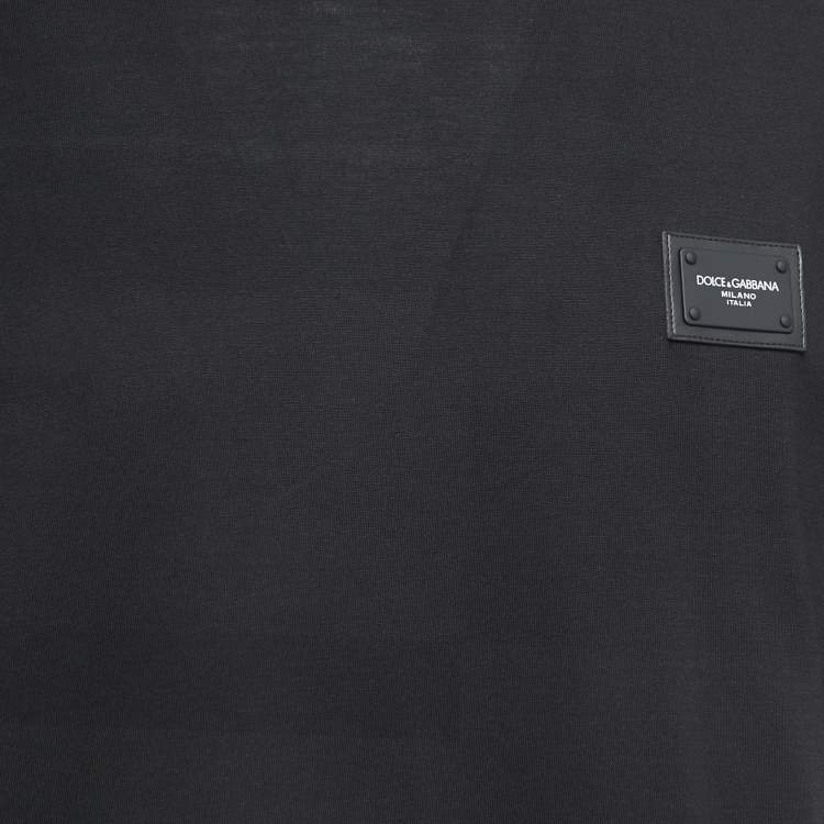 Pre Owned Dolce & Gabbana Black Logo Patch Cotton Crew Neck Half Sleeve T-Shirt XXL