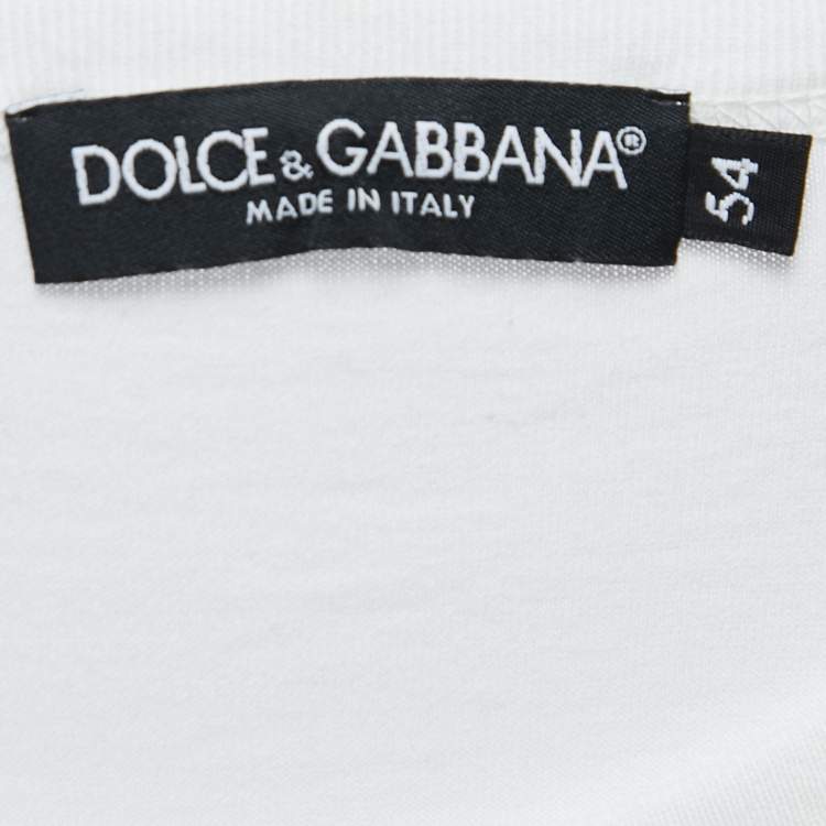 Pre Owned Dolce & Gabbana White Logo Embroidered Cotton Crew Neck Half Sleeve T-Shirt XXL