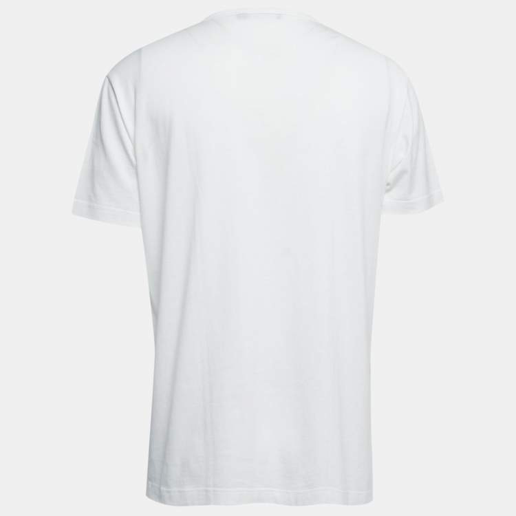 Pre Owned Dolce & Gabbana White Logo Embroidered Cotton Crew Neck Half Sleeve T-Shirt XXL
