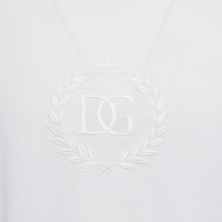 Pre Owned Dolce & Gabbana White Logo Embroidered Cotton Crew Neck Half Sleeve T-Shirt XXL