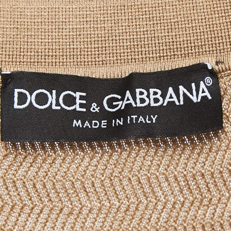 Pre Owned Dolce & Gabbana Beige Patterned Silk Polo T-Shirt XXL