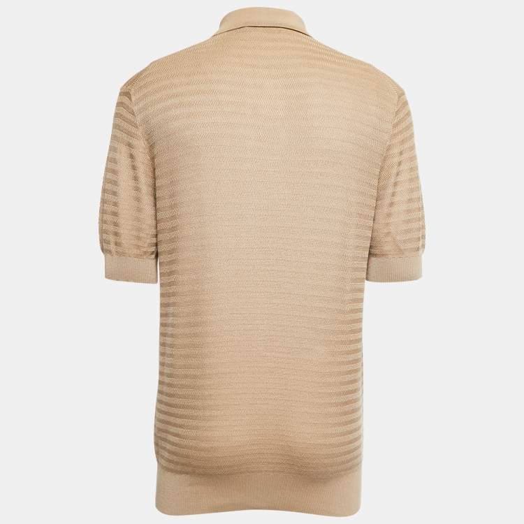 Pre Owned Dolce & Gabbana Beige Patterned Silk Polo T-Shirt XXL