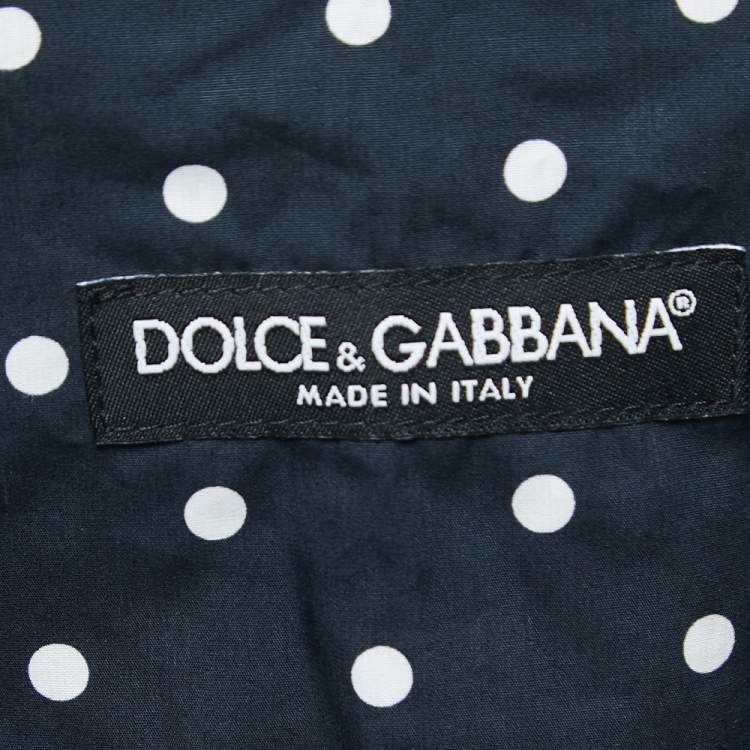 Pre Owned Dolce & Gabbana Navy Blue Pineapple Dotted Print Cotton Half Sleeve Button Front Shirt L