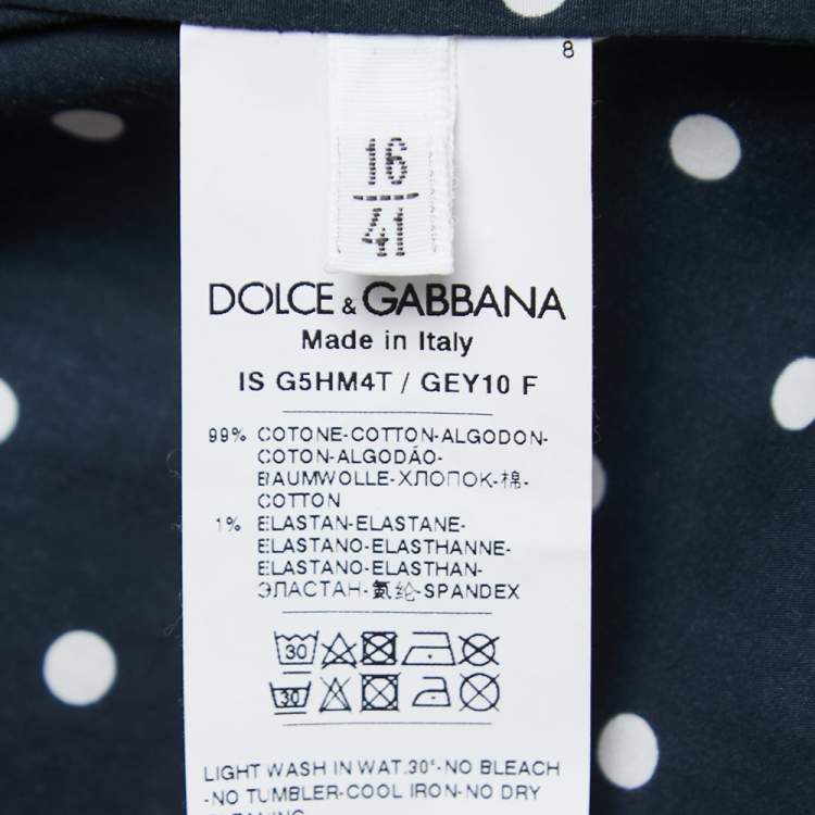 Pre Owned Dolce & Gabbana Navy Blue Pineapple Dotted Print Cotton Half Sleeve Button Front Shirt L